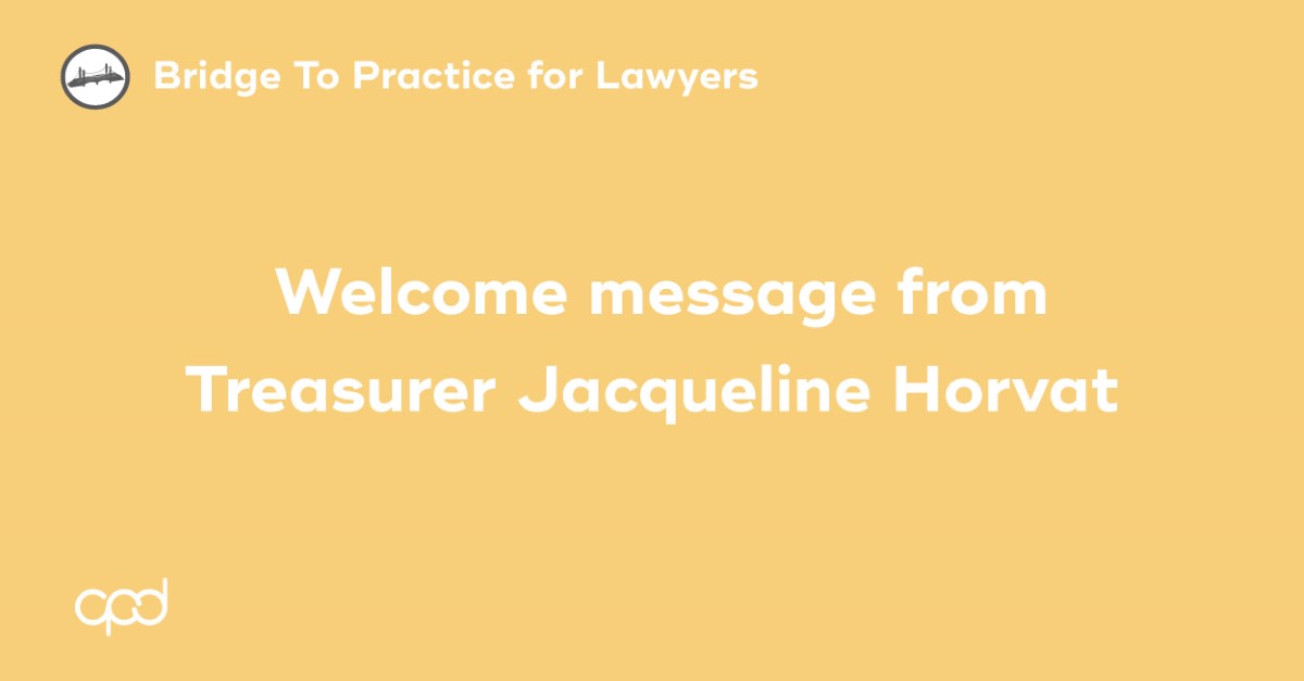 Welcome message from Treasurer Jacqueline Horvat