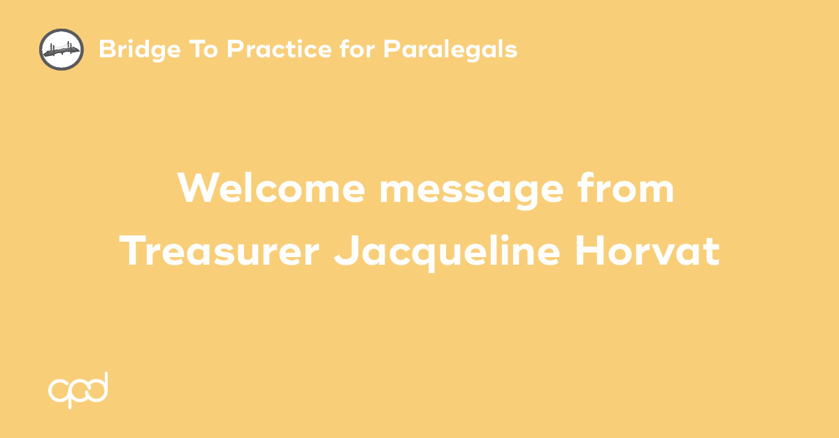 Welcome message from former Treasurer Jacqueline Horvat